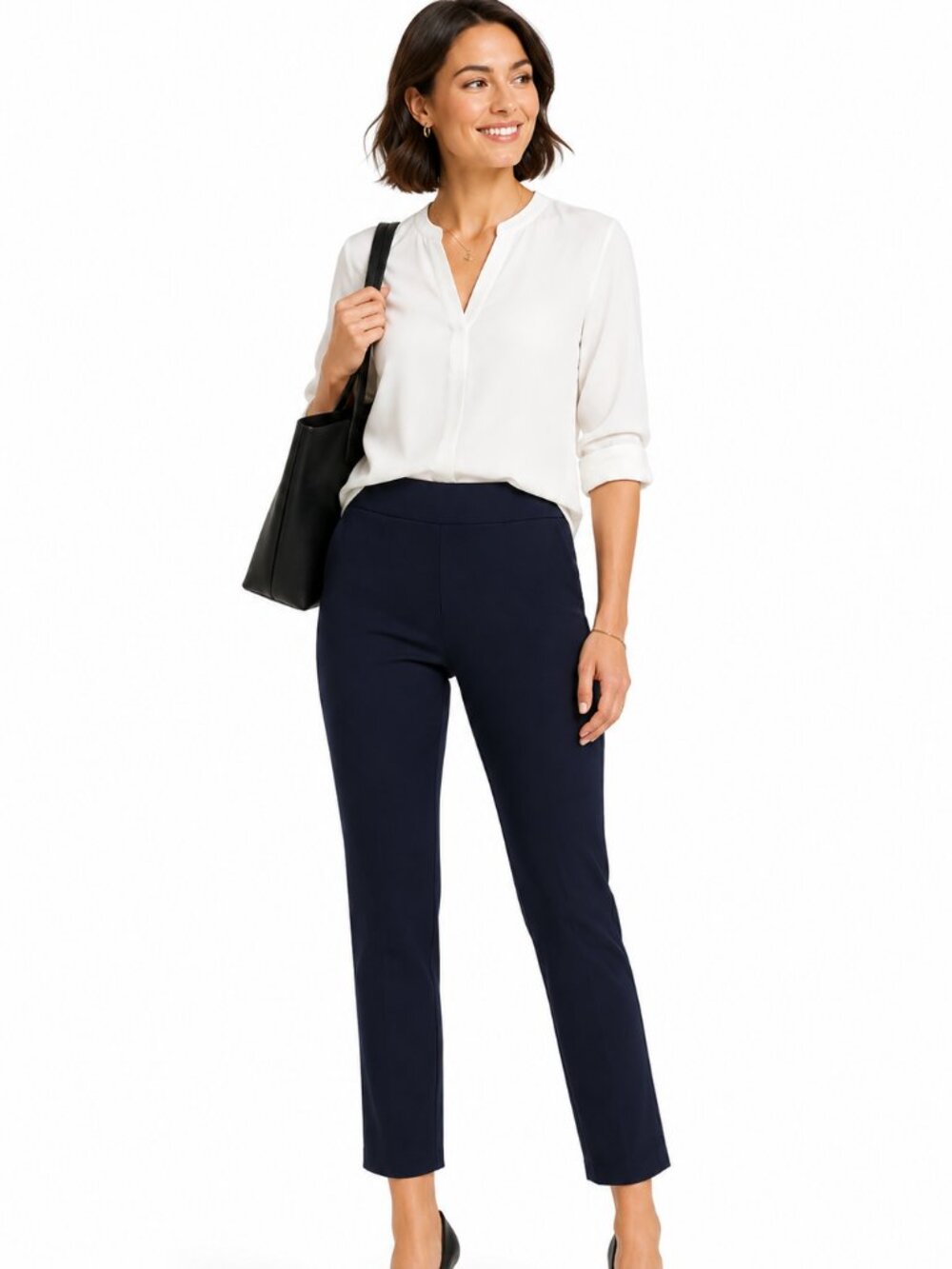 SPANX The Perfect Pant Slim Straight Navy Pull-On Ponte Pants Size Large